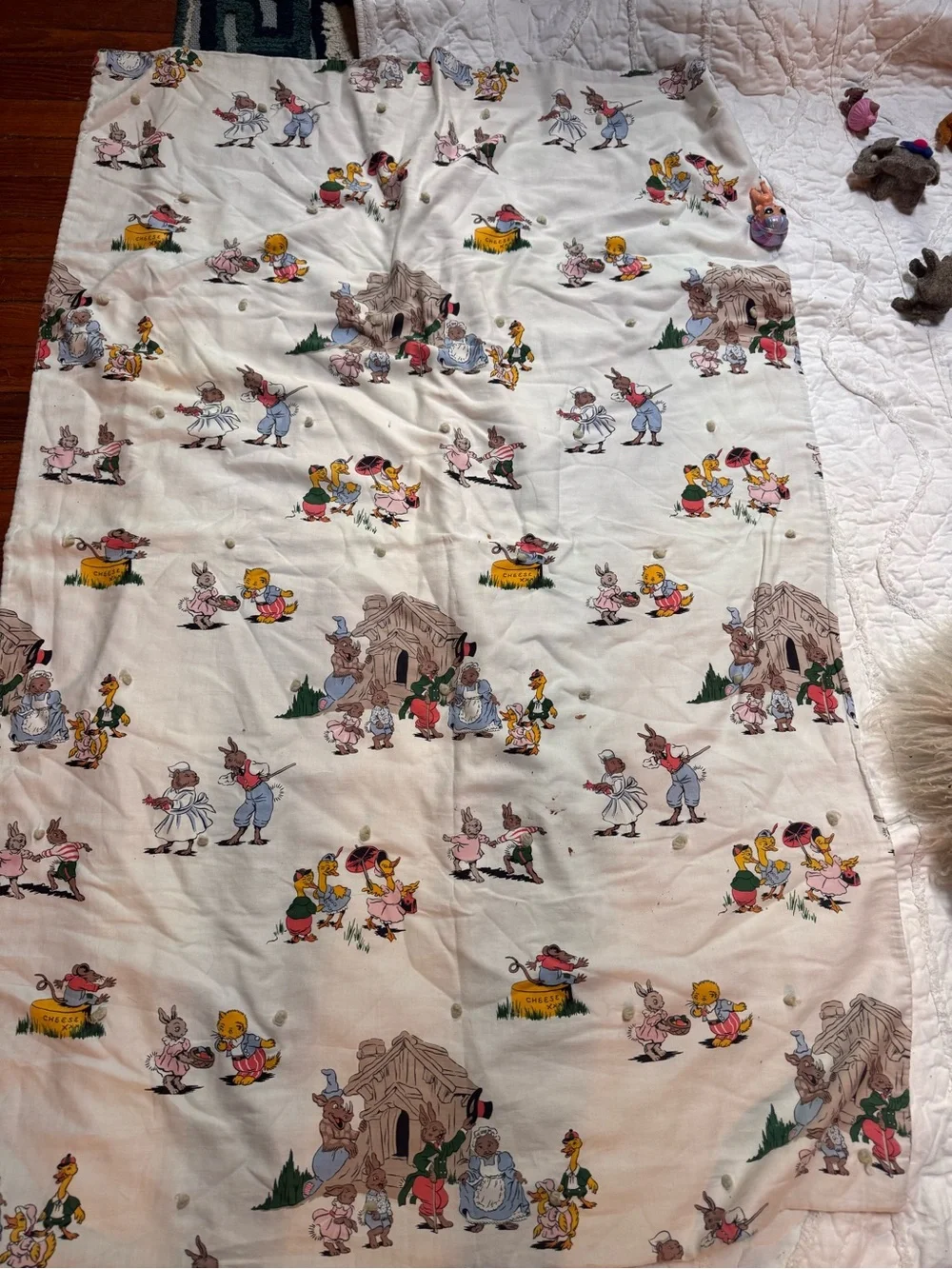 Vintage rare Children's Storybook Print crib blanket bedding